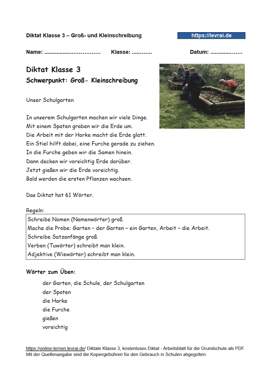 Klasse 3 Diktat mit Arbeitsblättern