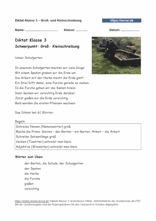 Diktat in Klasse 3 zu s, ss und ß als Arbeitsblatt.