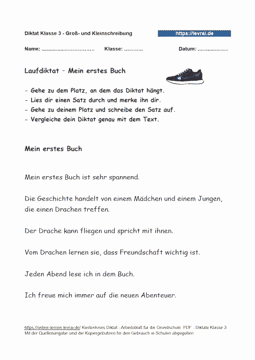 Laufdiktat zum Diktat - Adjektive, Verben und Nomen.