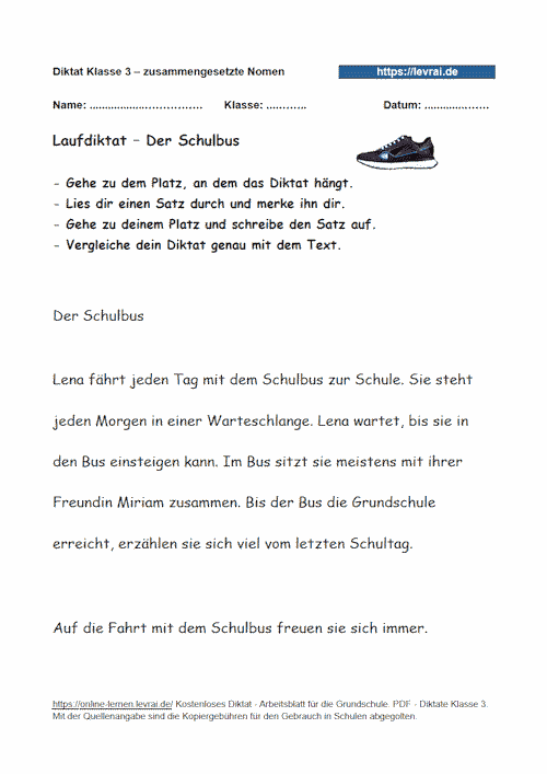 Laufdiktat zum Diktat mit dem Schwerpunkt zusammengesetzte Nomen.