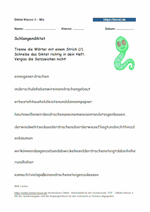 Wörterwurm, Schlangendiktat zum Diktat.