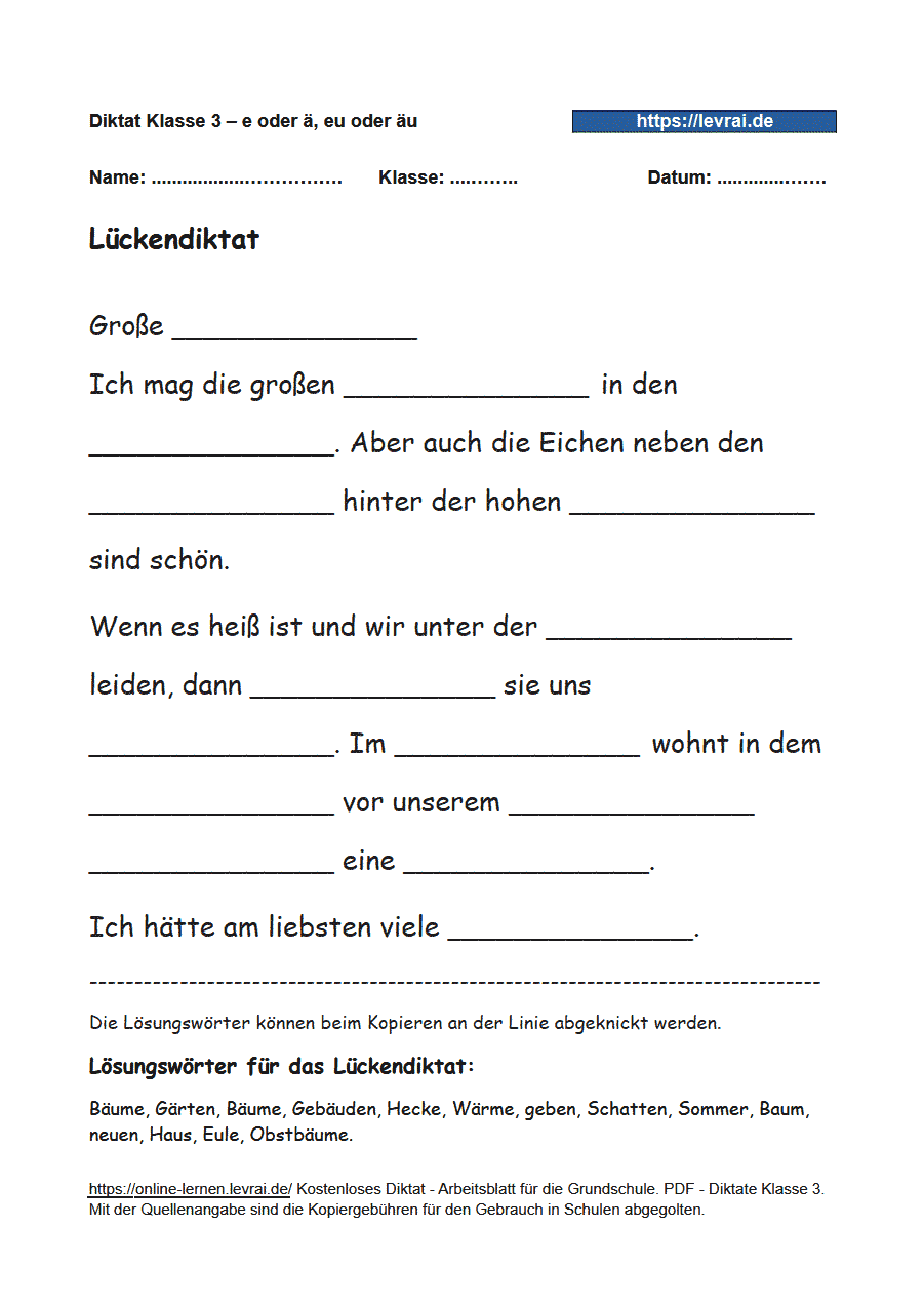 Diktat-Mix, Klasse 3