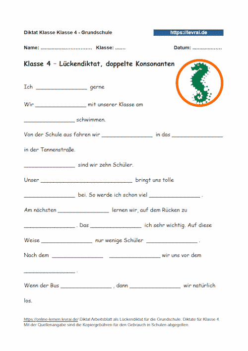 Lückendiktat zu doppelten Konsonanten in der Grundschule