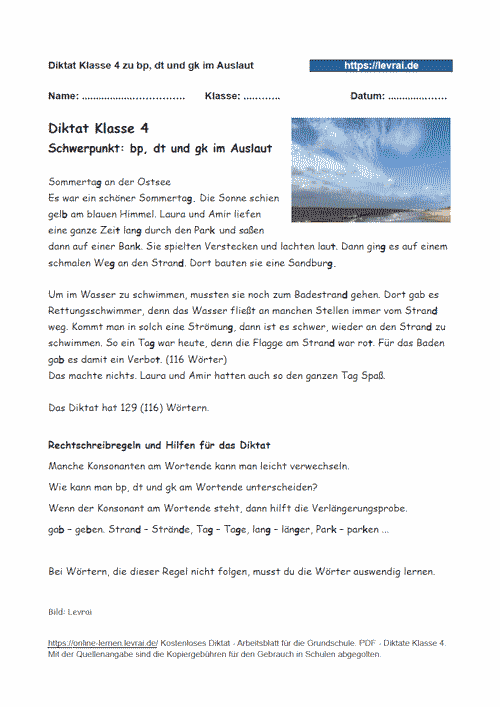 Diktat für bp, dt und gk in Klasse 4.