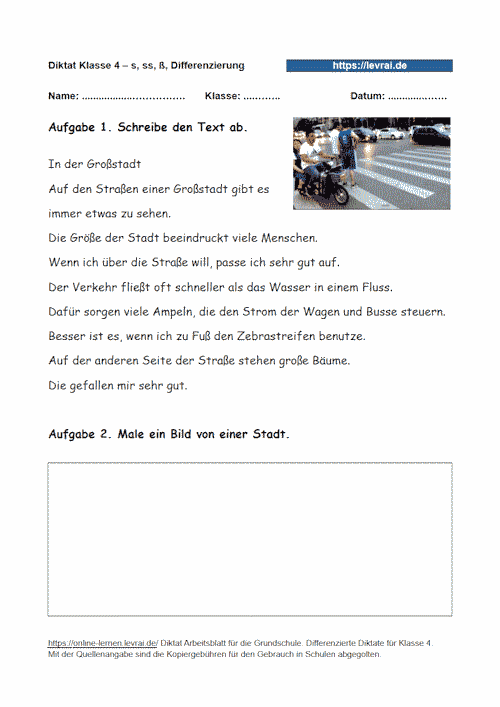 Differenziertes Diktat für die Grundschule.