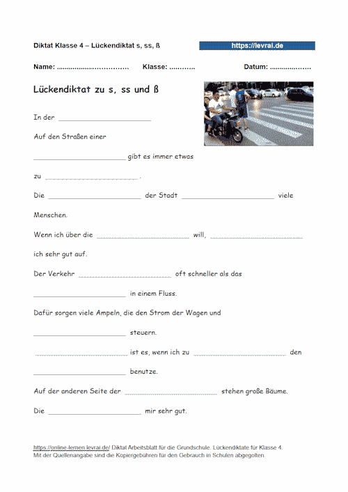 Lückendiktat zu s, ss und ß in der Grundschule.