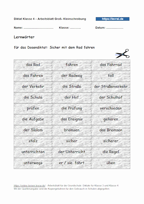 Lernwörter für das Diktat in Klasse 4.