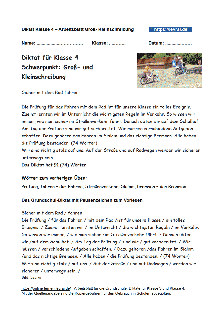 Diktate zur Groß- und Kleinschreibung in Klasse 4