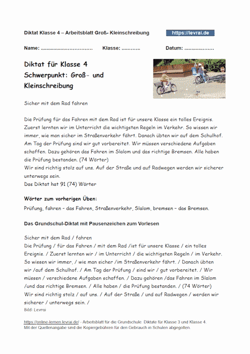 Diktate in Klasse 4 mit Arbeitsblättern.