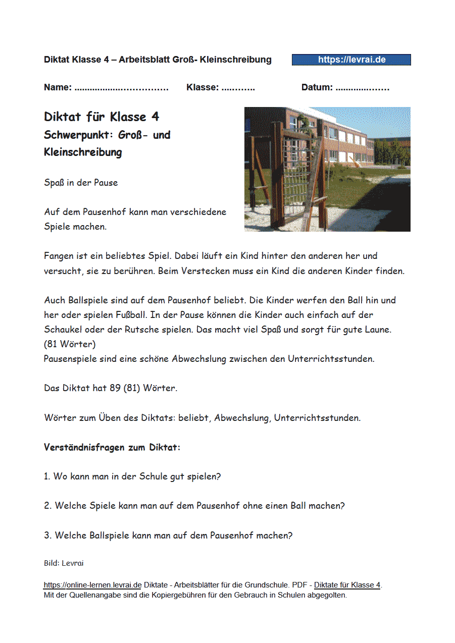 Diktate zur Groß- und Kleinschreibung - Klasse 4