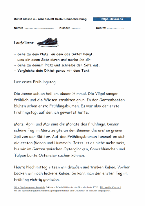Diktat zur Groß- und Kleinschreibung in der Grundschule.