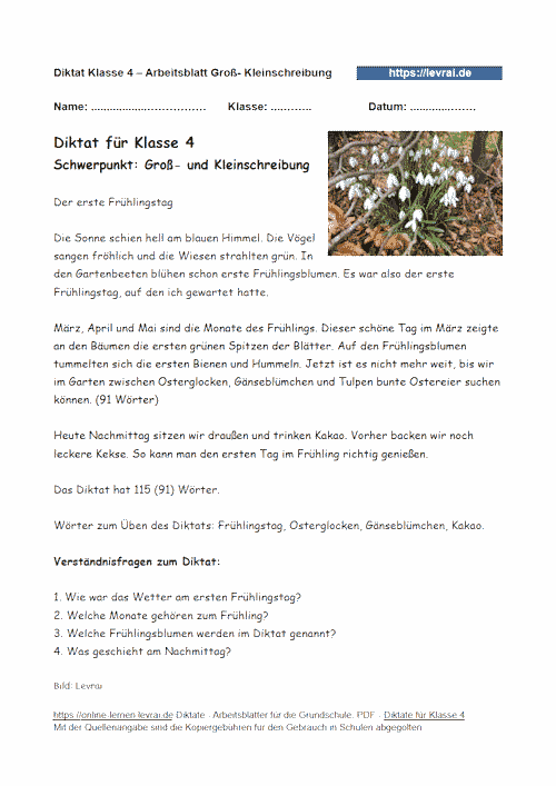 Diktat zur Groß- und Kleinschreibung in Klasse 4.