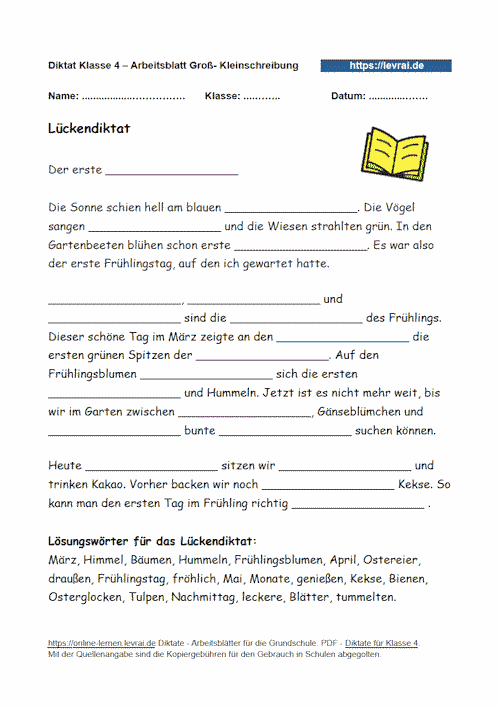 Lückendiktat in Klasse 4 zur Groß- und Kleinschreibung