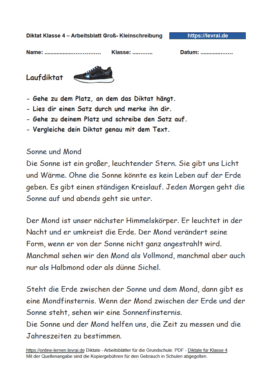Diktate Klasse 4 - Sonne und Mond