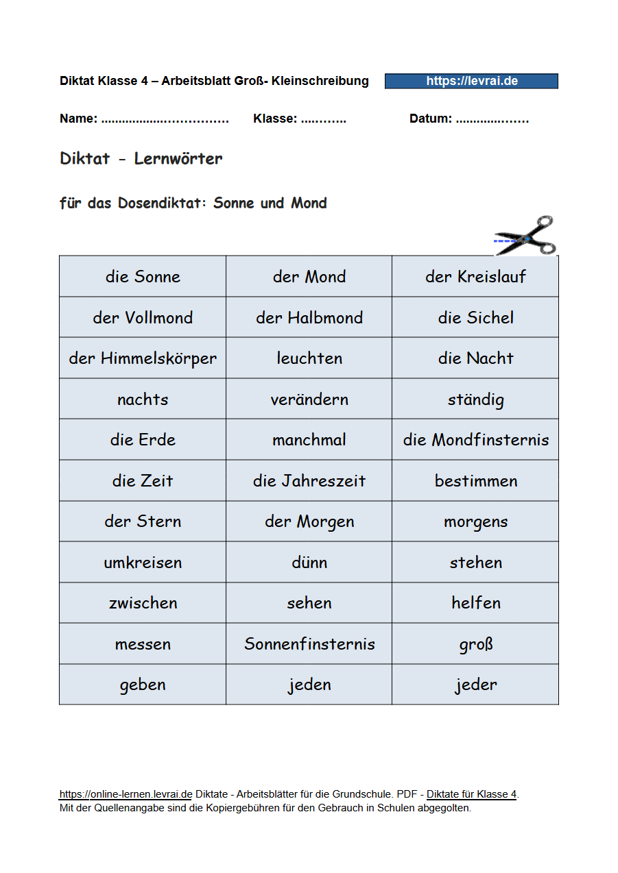 Diktate Klasse 4 - Sonne und Mond