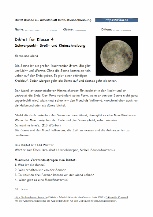 Diktat zur Groß- und Kleinschreibung in Klasse 4.