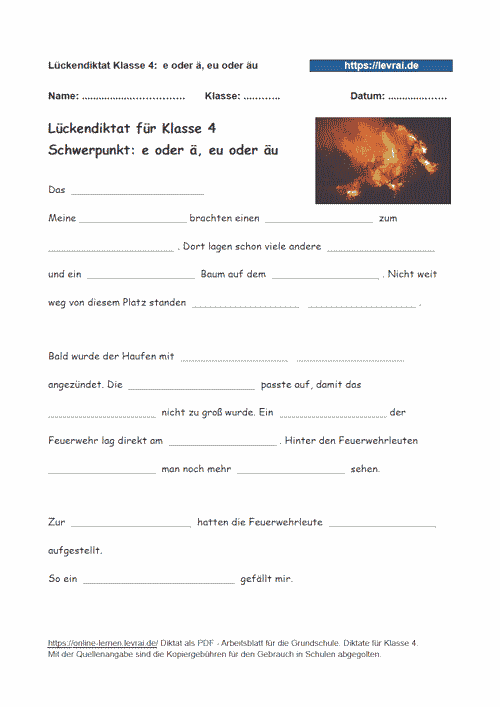 Lückendiktat zu e oder ä, eu oder eu in der Grundschule