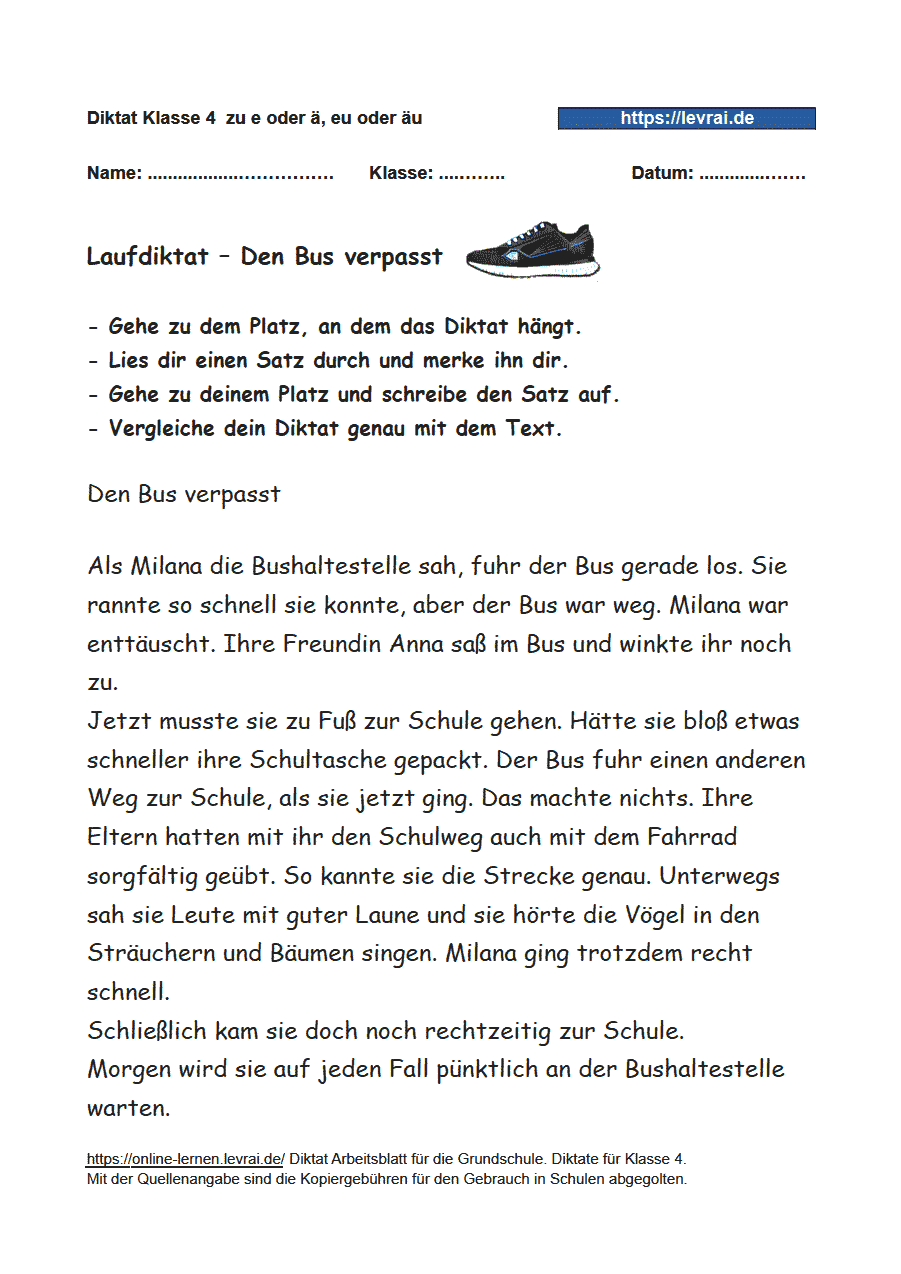 Diktat Klasse 4 - e und ä, eu und äu