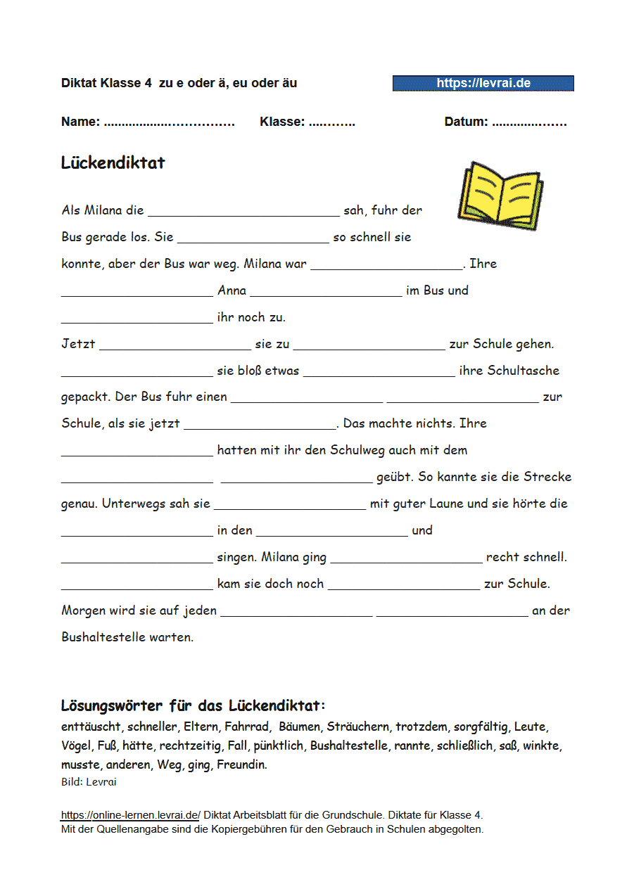 Diktat Klasse 4 - e und ä, eu und äu