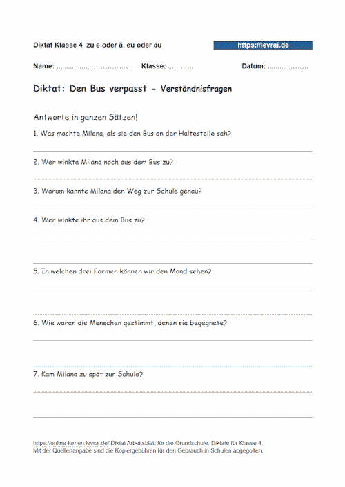 Lückendiktat zu e oder ä, eu oder eu in Klasse 4