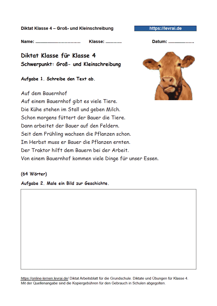 Diktat für Klasse 4 - Auf dem Bauernhof