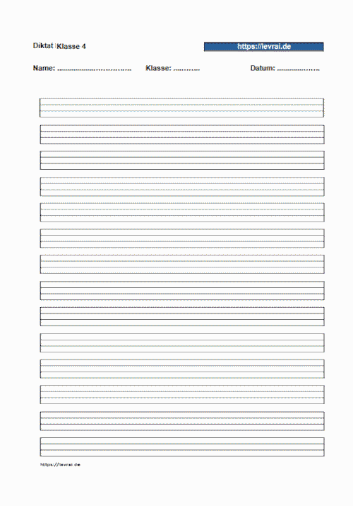 Arbeitsblatt mit Lineatur für das Diktat in Klasse 3 und Klasse 4.