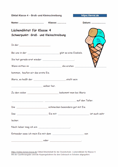 Lückendiktat zur Groß- und Kleinschreibung in der Grundschule.