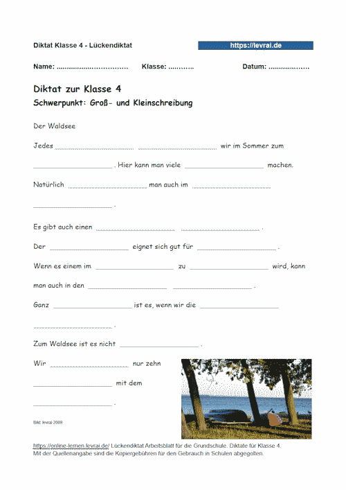 Lückendiktat zur Groß- und Kleinschreibung in Klasse 4.