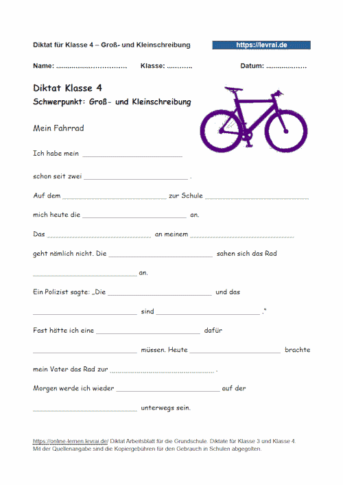 Lückendiktat für Klasse 4 der Grundschule zur Groß- Kleinschreibug.