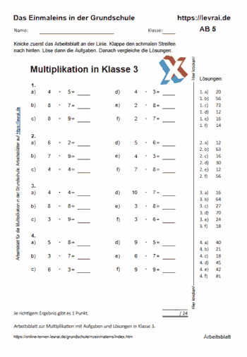 Die Multiplikation in Klasse 3 mit Arbeitsblättern üben.