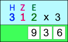 Beispiel für die schriftliche Multiplikation mit einstelligen Zahlen."