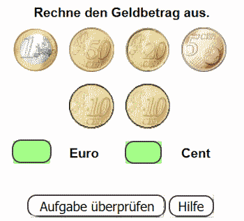 Übungen für das Rechnen mit Euro und Cent